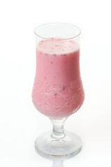 Strawberry smoothie with eco-friendly straws on white background