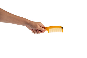 Hand and hair comb isolated on transparent background