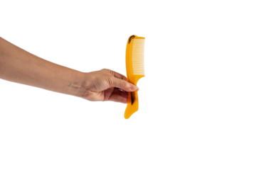 Hand and hair comb isolated on transparent background