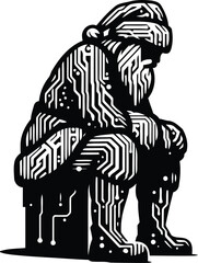 santa_claus silhouete with cyberpunk pattern illustration