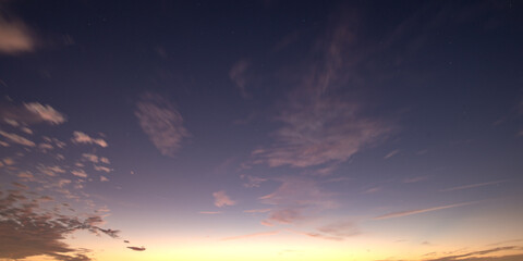 Dramatic Colorful Sunset Sky. Clouds with Sunrays. Cloudscape Sunset Background. Panorama Sky. Dramatic sky with clouds at sunset or sunrise. Sunset Sundown. Sky with colorful clouds.