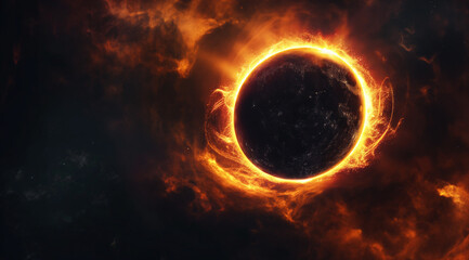 Fototapeta premium Solar eclipse, abstract background, celestial event, cosmic phenomenon, lunar shadow, sun and moon, eclipse art, astronomical event, dark sun, eclipse center, cosmic shadow, eclipse depiction