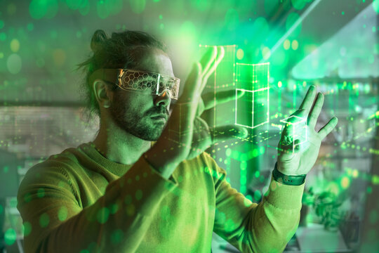 Scientist making medical diagram by using AI technology in laboratory