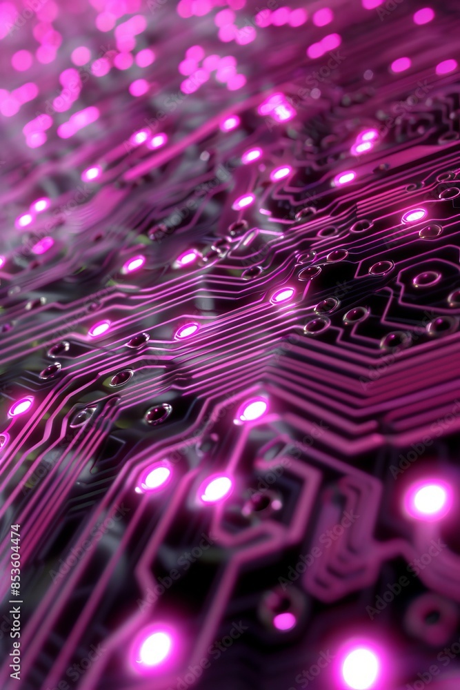 Aufkleber detailed close up of computer chip circuits glowing in hyper realistic perfection