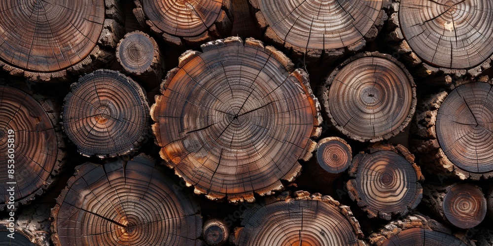 Poster close-up of tree rings in a stack of logs