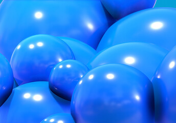 3D balls bubble blue color glossy 3d render shepres ball group background