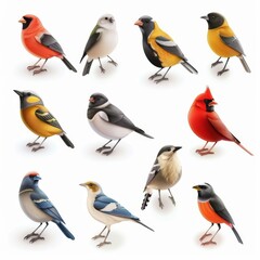 Bird icon isolated, glossy plastic 3d color birds illustration, realistic style animal, popular bird