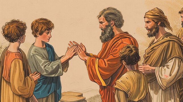 Genesis,Jacob Blesses Ephraim and Manasseh,High-Quality Illustration of Jacob's Reversed Hands Blessing, Highlighting Divine Intent,Christian banner