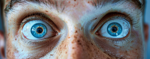 A moment of surprise captured on a face, the eyebrows raised and the mouth open in astonishment.