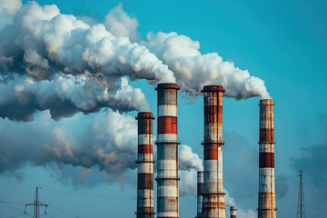 Generative ai on theme of nuclear power plant made of huge smokestacks polluting the environment