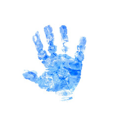 Child's handprint on a white background