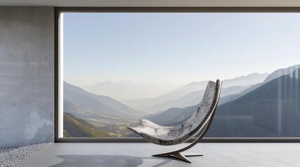 a contemporary lounge chair covered in cow hide, the chair is inspired by modern lounge chair, matte painting background with cattle