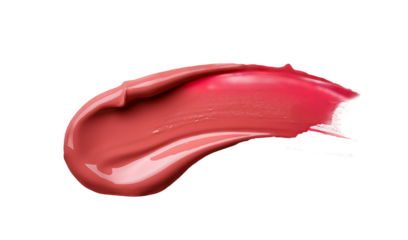 Red lipstick smear smudge swatch isolated on transparent background, cream makeup texture, color cosmetic product brush stroke swipe close up.