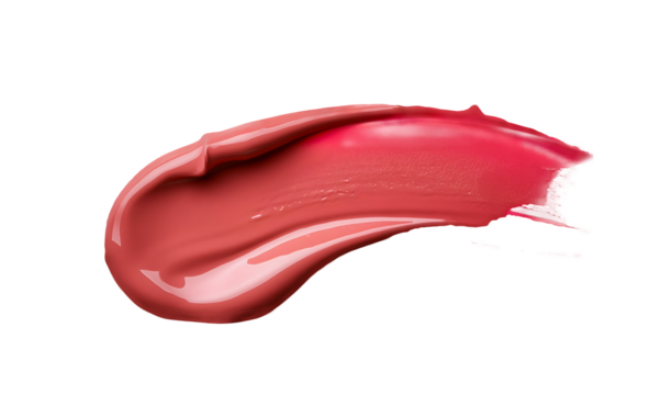 Red lipstick smear smudge swatch isolated on transparent background, cream makeup texture, color cosmetic product brush stroke swipe close up.