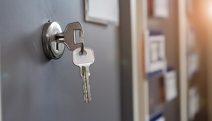keys hanging on a gray wall in locksmith shop