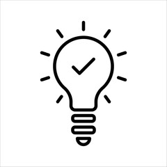 black bulb with checkmark like quick tip icon. flat stroke linear simple trend modern efficiency logotype design element isolated on white background.