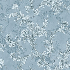 Seamless floral monochrome elegant pattern and background with baroque gild elements and realistic roses