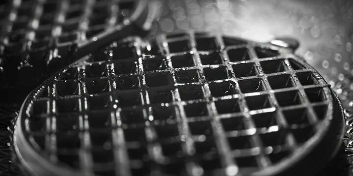 Close-up image of a tennis racket on a table