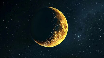 A Detailed Crescent moon in the night sky