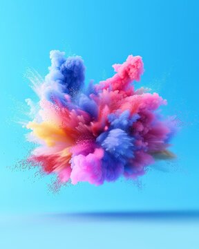 a rendered picture of explosion of colorful powder on the bottom of the picture