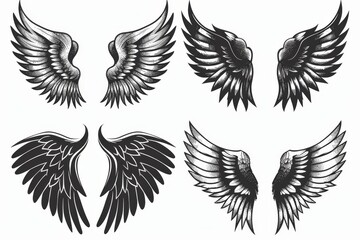 Naklejka premium Wings flat icon, angel wings emblem, bird feathers graffiti spray silhouette, pigeon sign, spirituality symbol