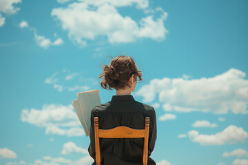 minimal woman with the blue sky, Generative AI