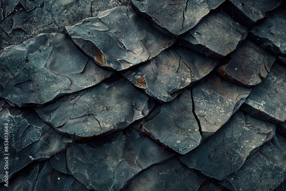 Poster a detailed look at the texture and patterns found in a rock wall, suitable for use in images about n