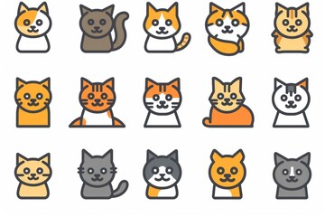 Fototapeta premium Cat flat icon, minimal kitten symbol, kitty sign isolated, pet pictogram, cat set on white