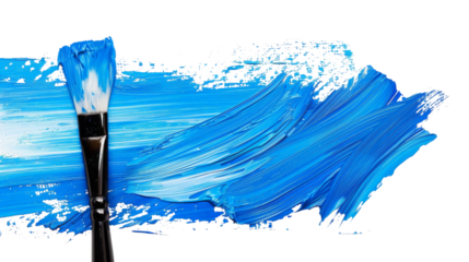 Blue stroke of paint brush on white background