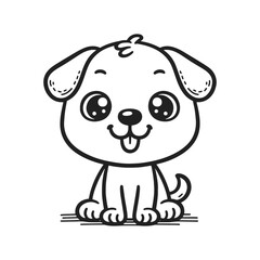 A cute cartoon dog is sitting on the ground. It has a tongue sticking out and is smiling