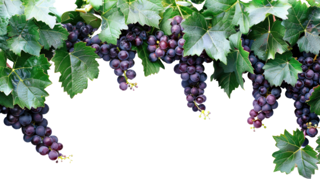 Vine and grapes on a transparent background
