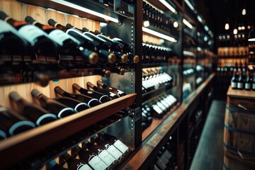 Obraz premium A wine cellar filled with many bottles of wine, perfect for use in food and drink related contexts
