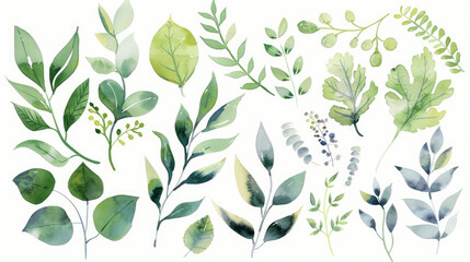 Nature-inspired watercolor designs featuring leafy greenery and herbs. Ideal for enhancing your designs with a touch of elegance and beauty.