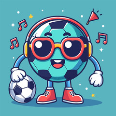 soccer groovy style cute cartoon character with face, arms and legs, vector illustration