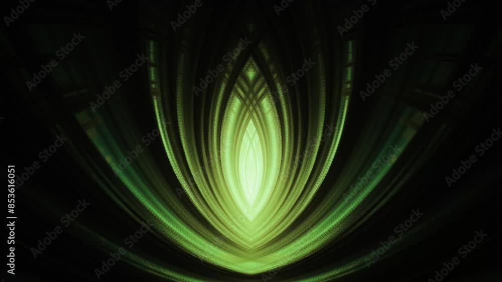 Poster green fractal loops with kaleidoscopic effect. abstract