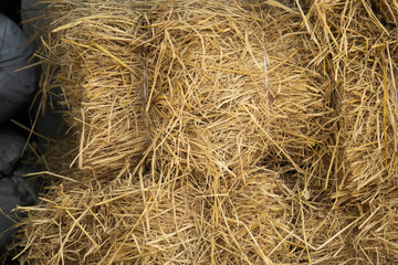 A pile of straw is on the ground