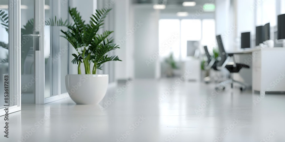 Poster creating a dreamy effect in an office scene with subtle details and muted colors. concept dreamy off