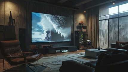 Fototapeta premium Cozy living room with modern furniture and flat screen TV