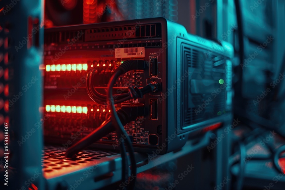 Poster close-up view of a computer on a desk