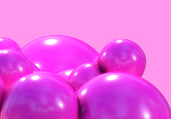 3D balls pink bubble balloon color glossy 3d render shepres ball group background