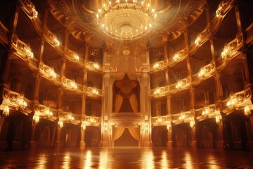 Obraz premium A spacious room with two chandeliers lighting up the space, suitable for various uses such as events or daily life