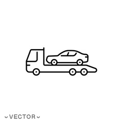 car tow icon, tow away zone concept, no parking any time, thin line symbol isolated on white background, editable stroke eps 10 vector illustration