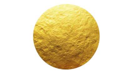 Golden round adhesive paper sticker label on a transparent background