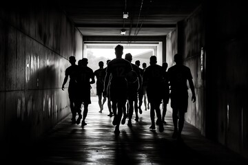 The football team entering the field for the match from the locker room