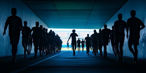 The football team entering the field for the match from the locker room