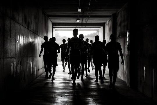 The football team entering the field for the match from the locker room