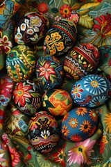 Fototapeta premium Colorful Hand-Painted Easter Eggs Display with Ethnic Patterns