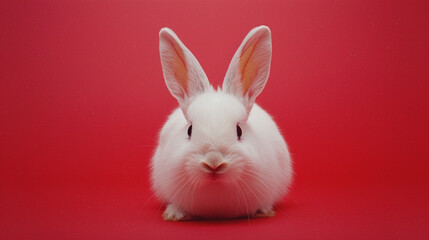 Naklejka premium A white rabbit is standing on a red background
