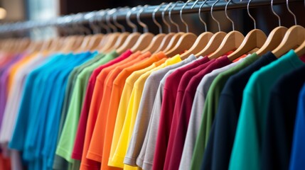 Colorful T-Shirts on Display in Clothing Store