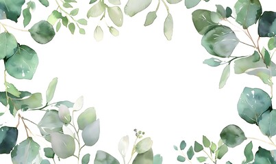 Obraz premium Herbal Eucalyptus Border: Isolated Background, Minimalist Watercolor Wedding Invitation Frame